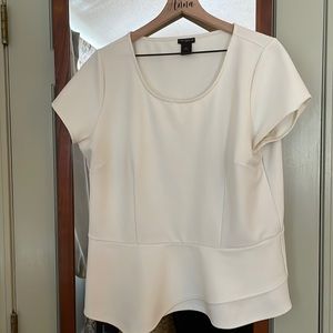 Ann Taylor cream ribbed peplum top. Great condition.